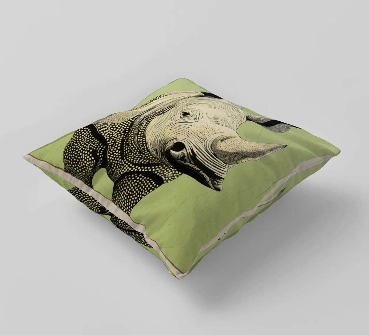 Grünes Nashorn 3 Kissen von Minimal Animal Art