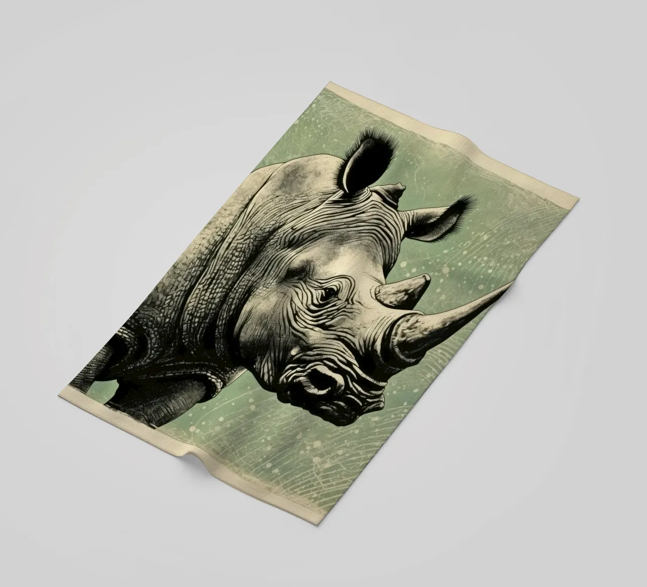 Green Rhino 4 beach towel by Minimal Animal Art