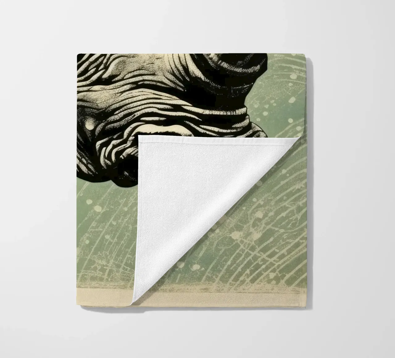 Green Rhino 4 beach towel by Minimal Animal Art