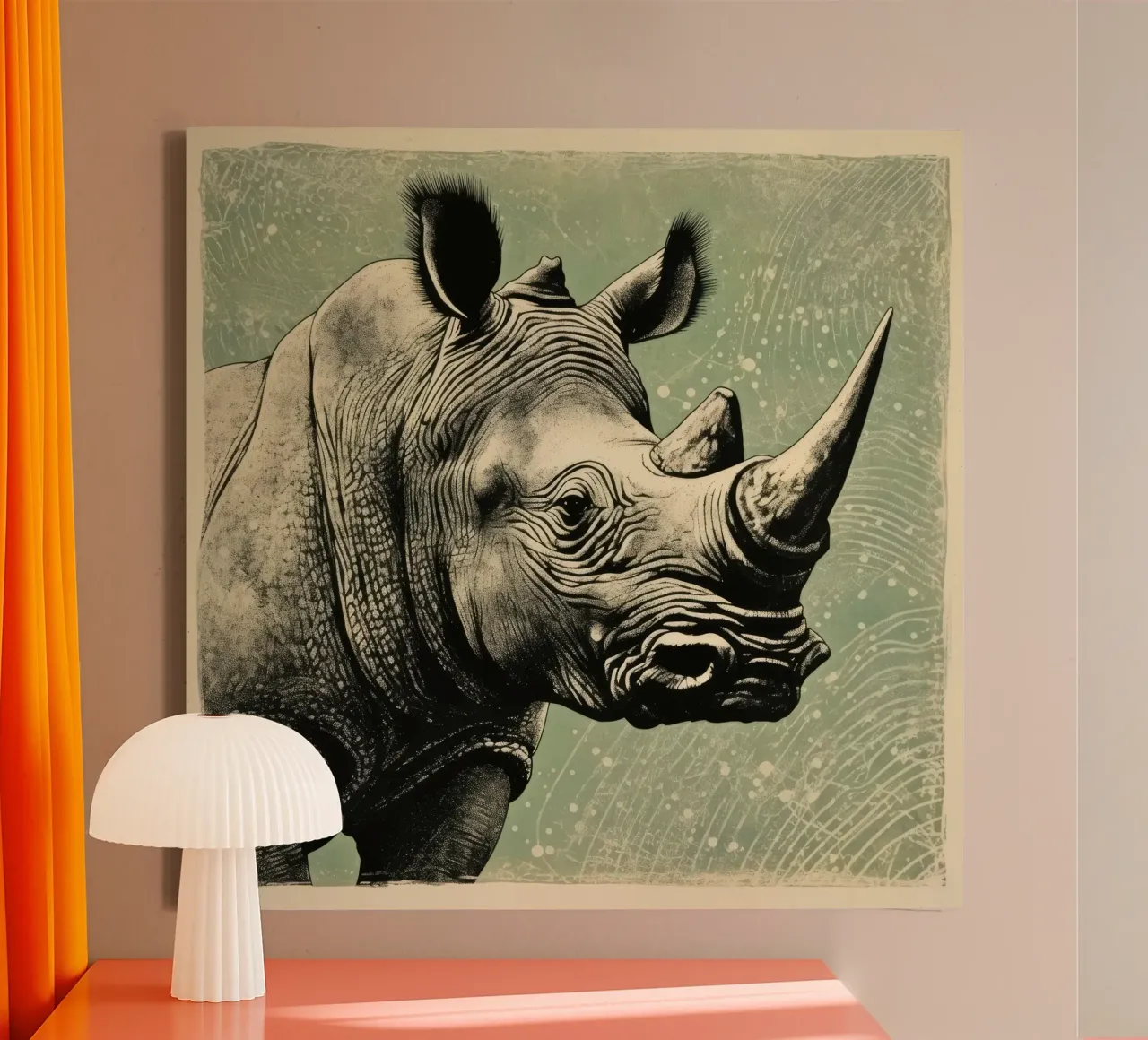 Groene neushoorn 4 canvas met Baklijst van Minimal Animal Art