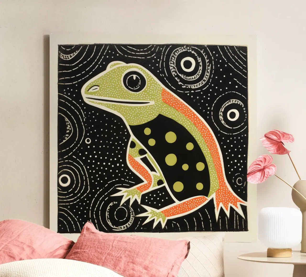 Groene salamander 1 canvas met Baklijst van Minimal Animal Art