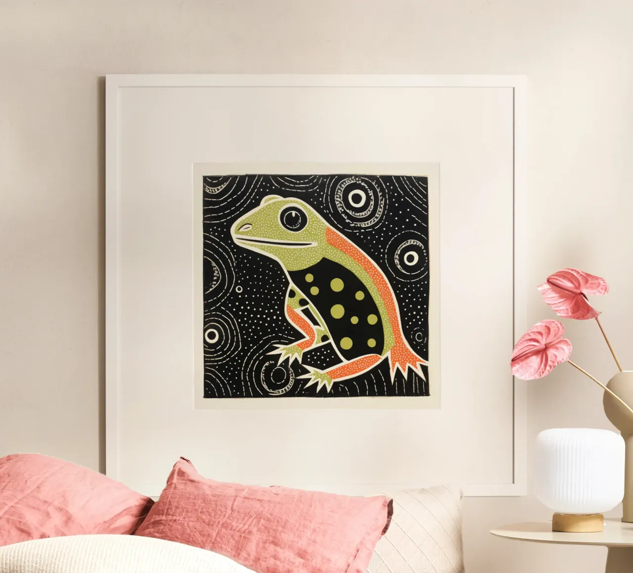 Salamandra verde 1 poster con telaio in legno da Minimal Animal Art