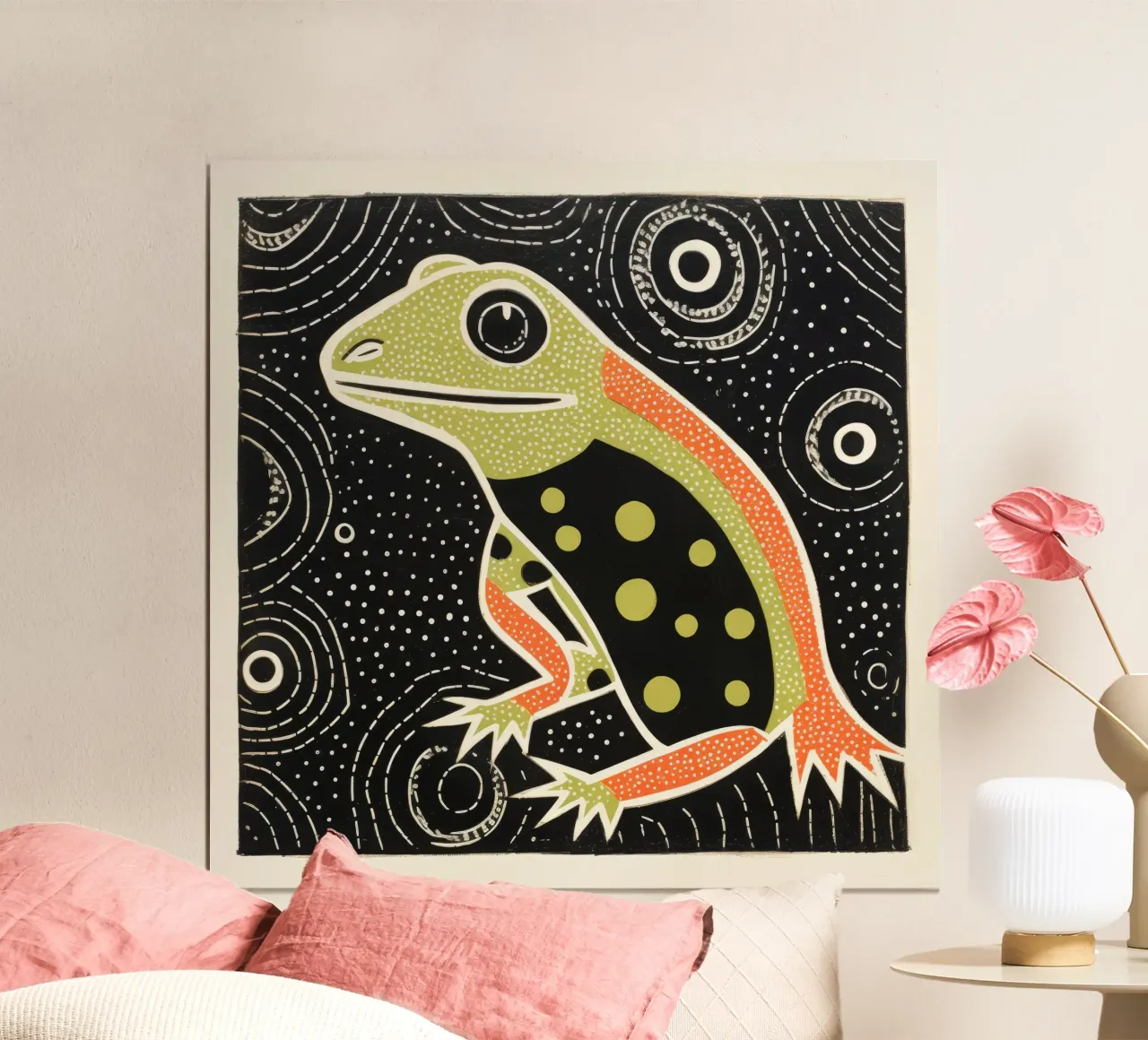 Salamandra verde 1 poster con telaio in legno da Minimal Animal Art
