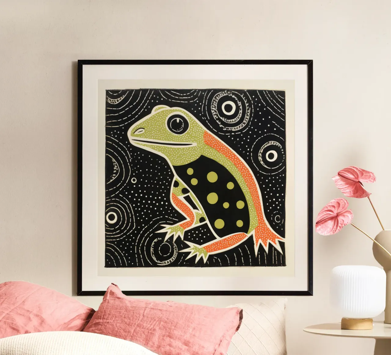 Salamandra verde 1 poster con telaio in legno da Minimal Animal Art