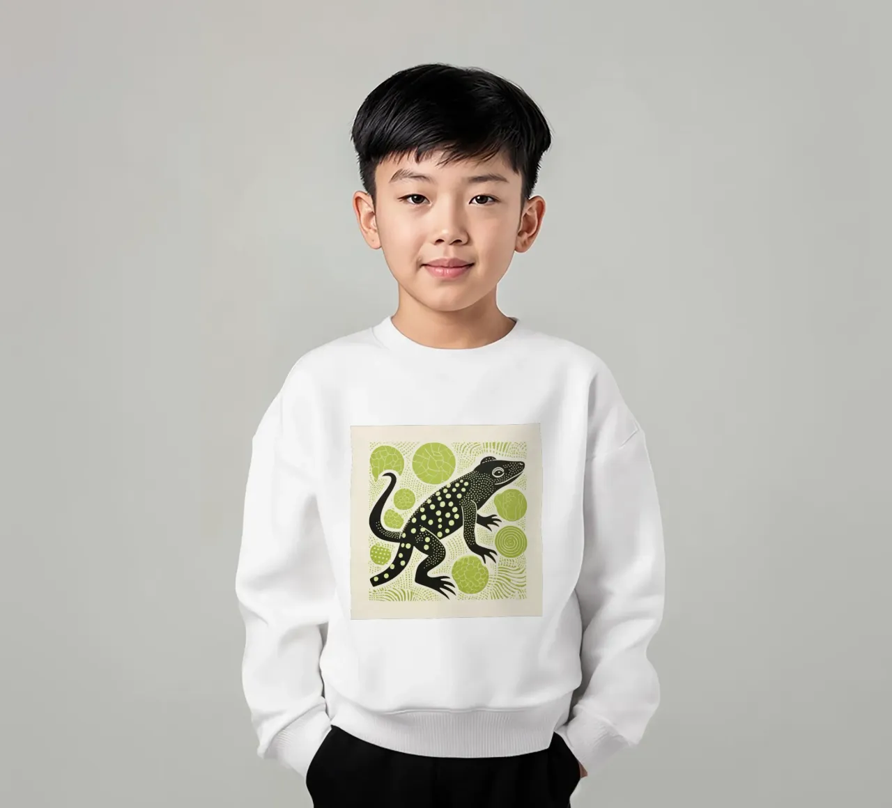 Salamandra verde 2 felpa bambino da Minimal Animal Art