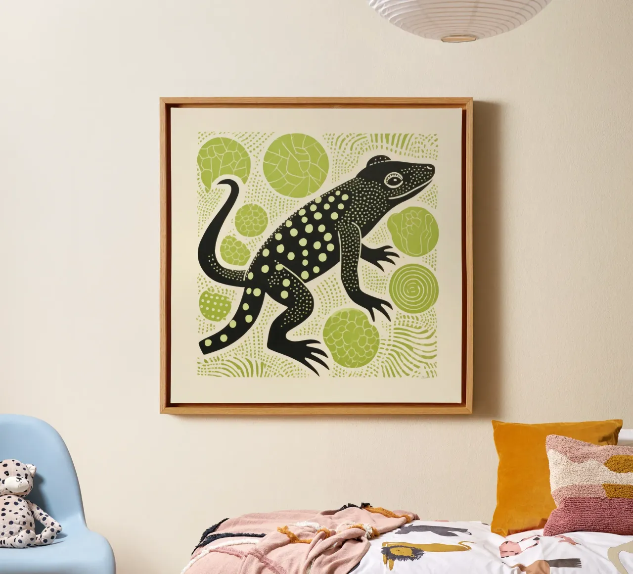 Groene salamander 2 canvas met Baklijst van Minimal Animal Art