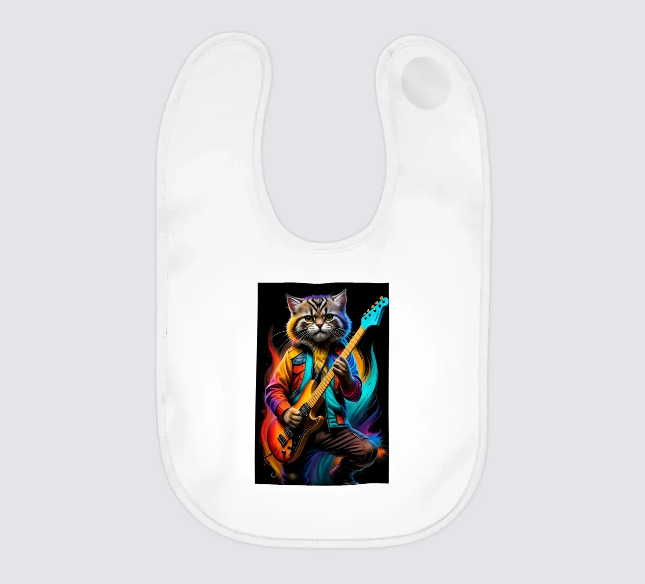 Cat with guitar neon baby bib by MakArena