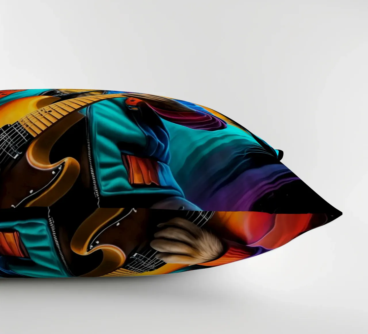 Cat with guitar neon decorative cushion by MakArena