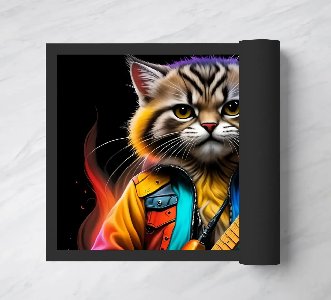 Cat with guitar neon doormat by MakArena