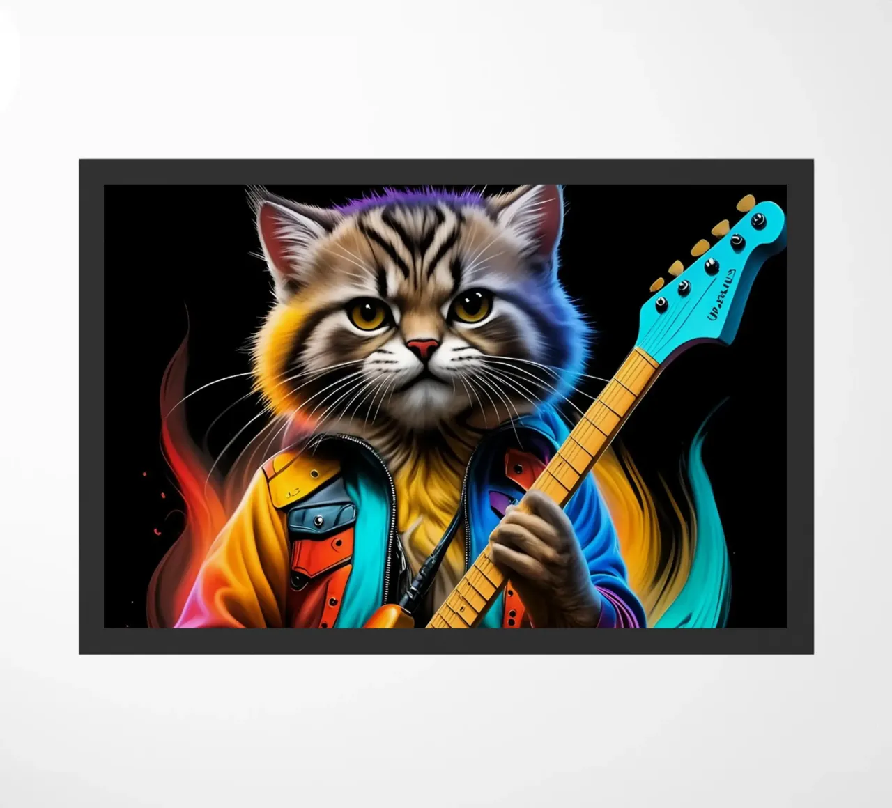 Cat with guitar neon doormat by MakArena