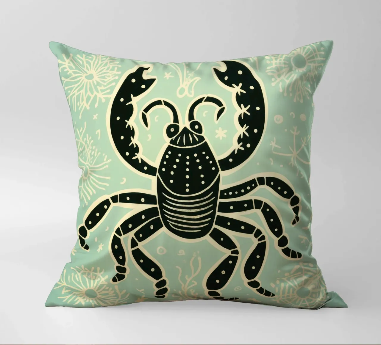 Scorpione verde 1 cuscino da Minimal Animal Art