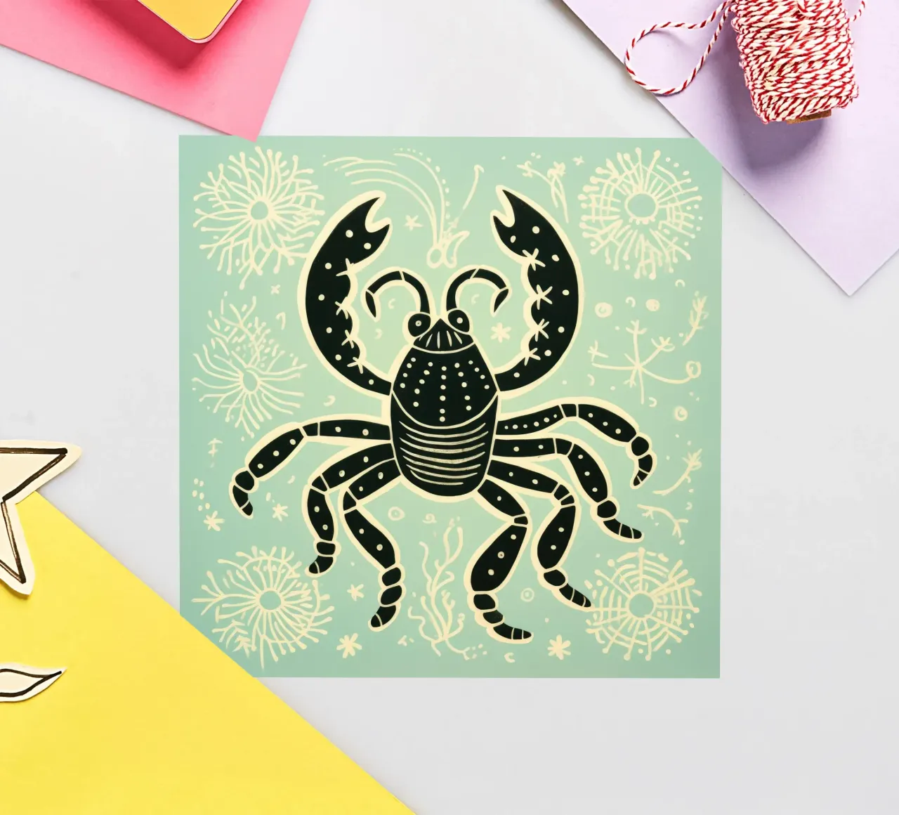Scorpion vert 1 autocollant de Minimal Animal Art