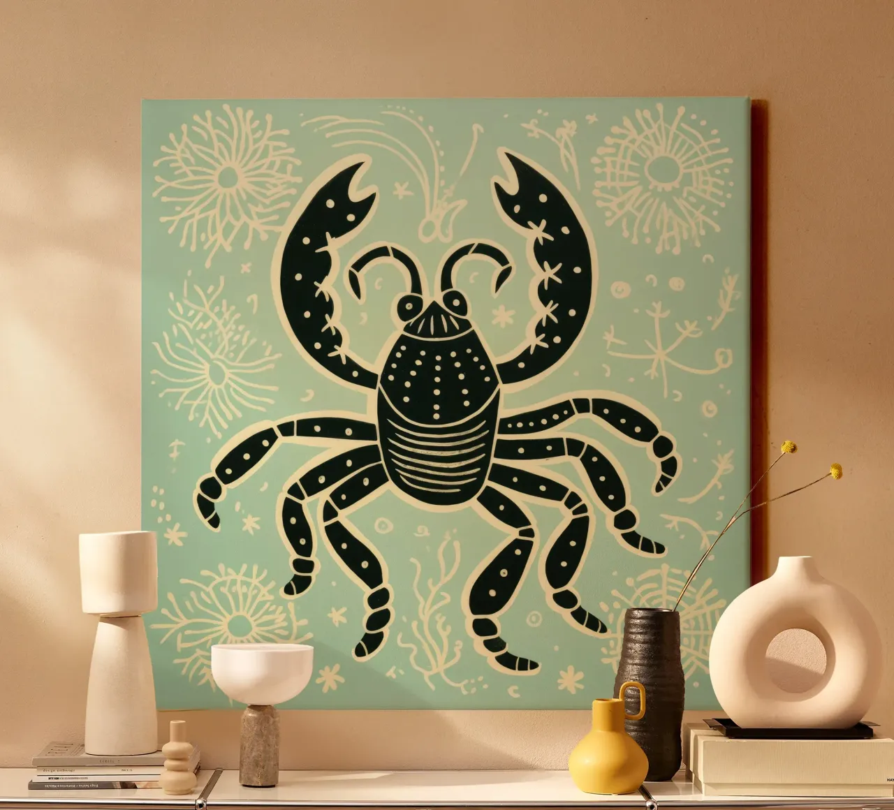 Scorpione verde 1 tela con Cornice a cassetta da Minimal Animal Art