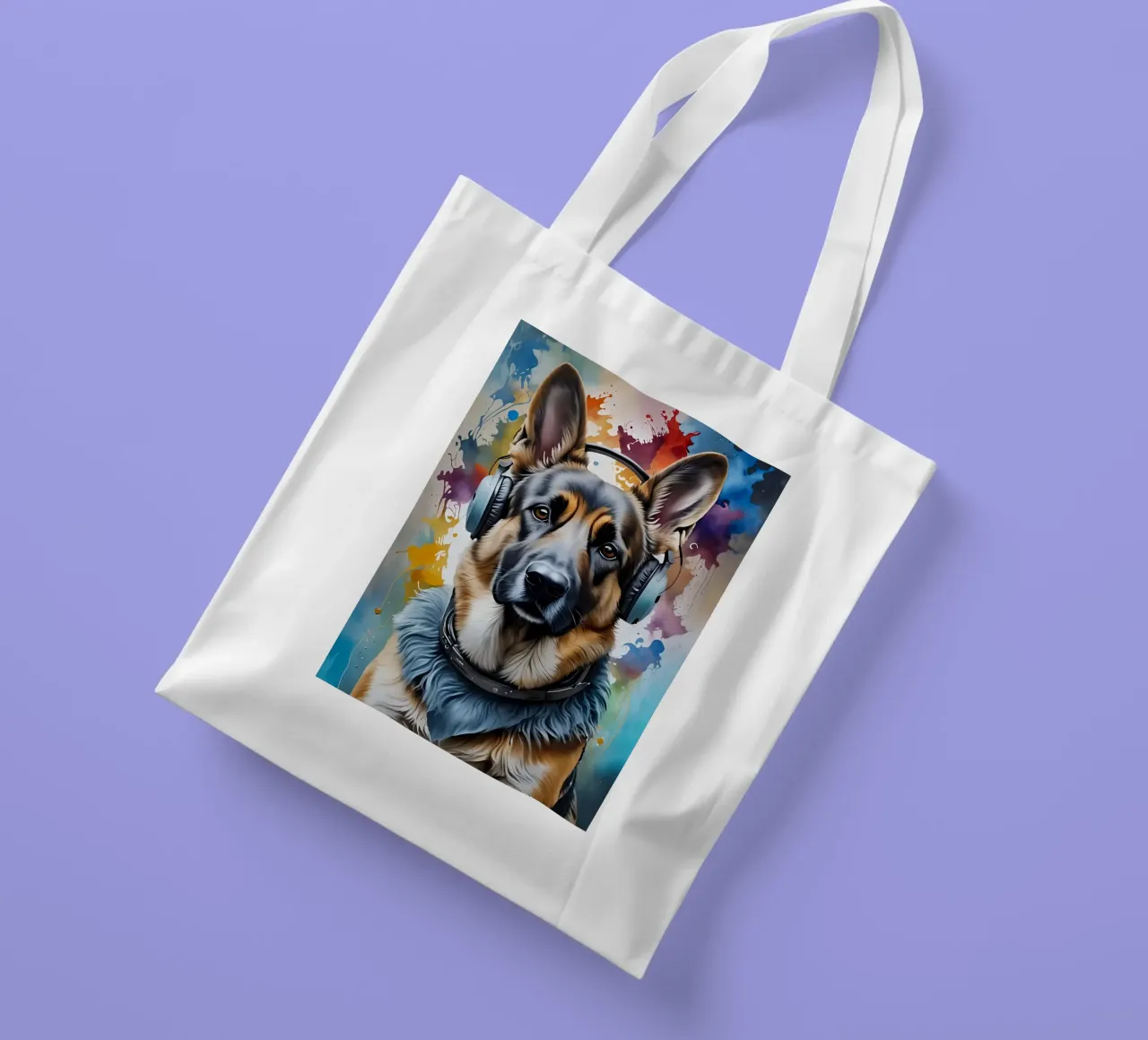 Pastore tedesco con le cuffie borsa in juta da MakArena