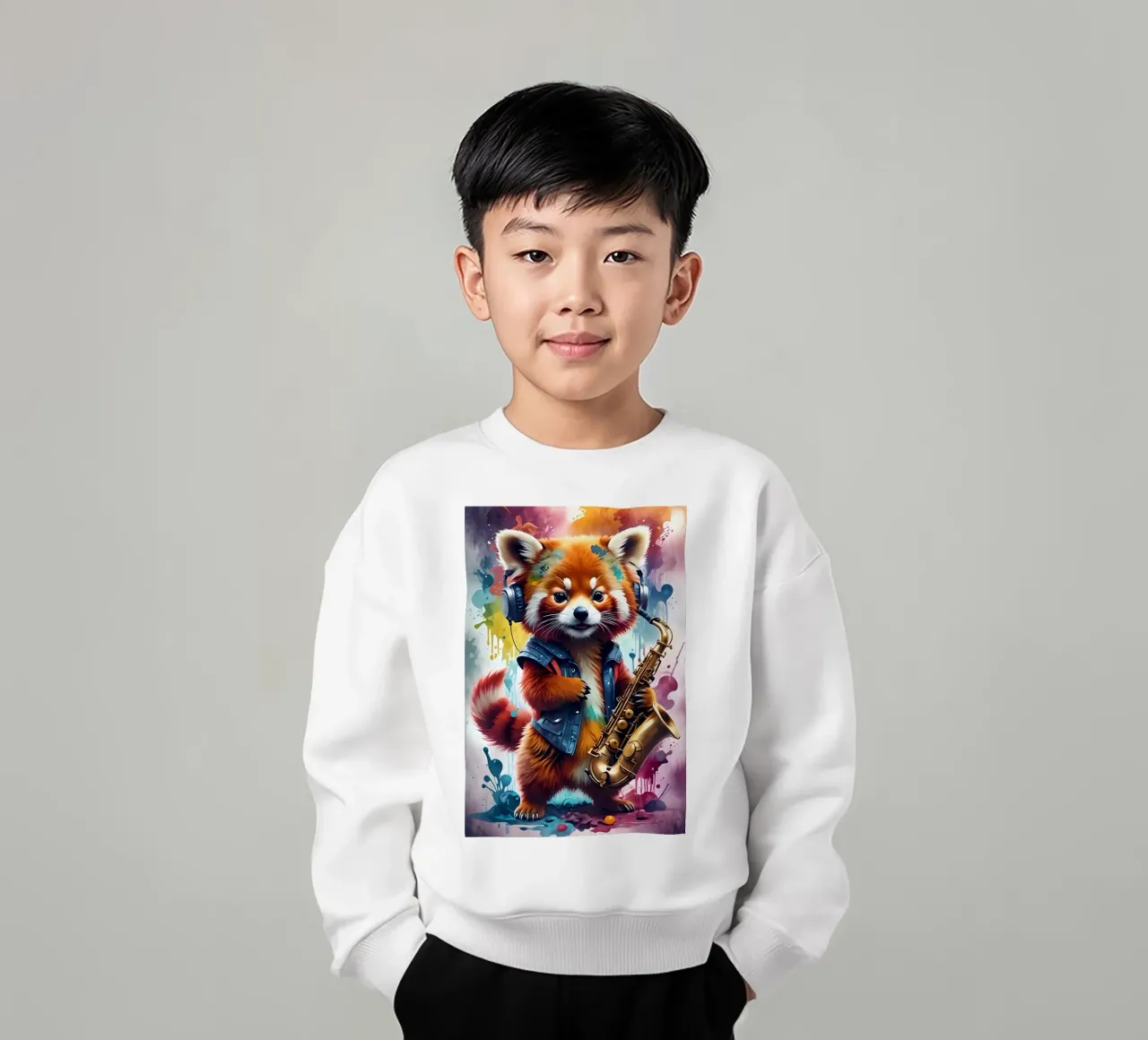 Panda rosso con musica di sassofono felpa bambino da MakArena