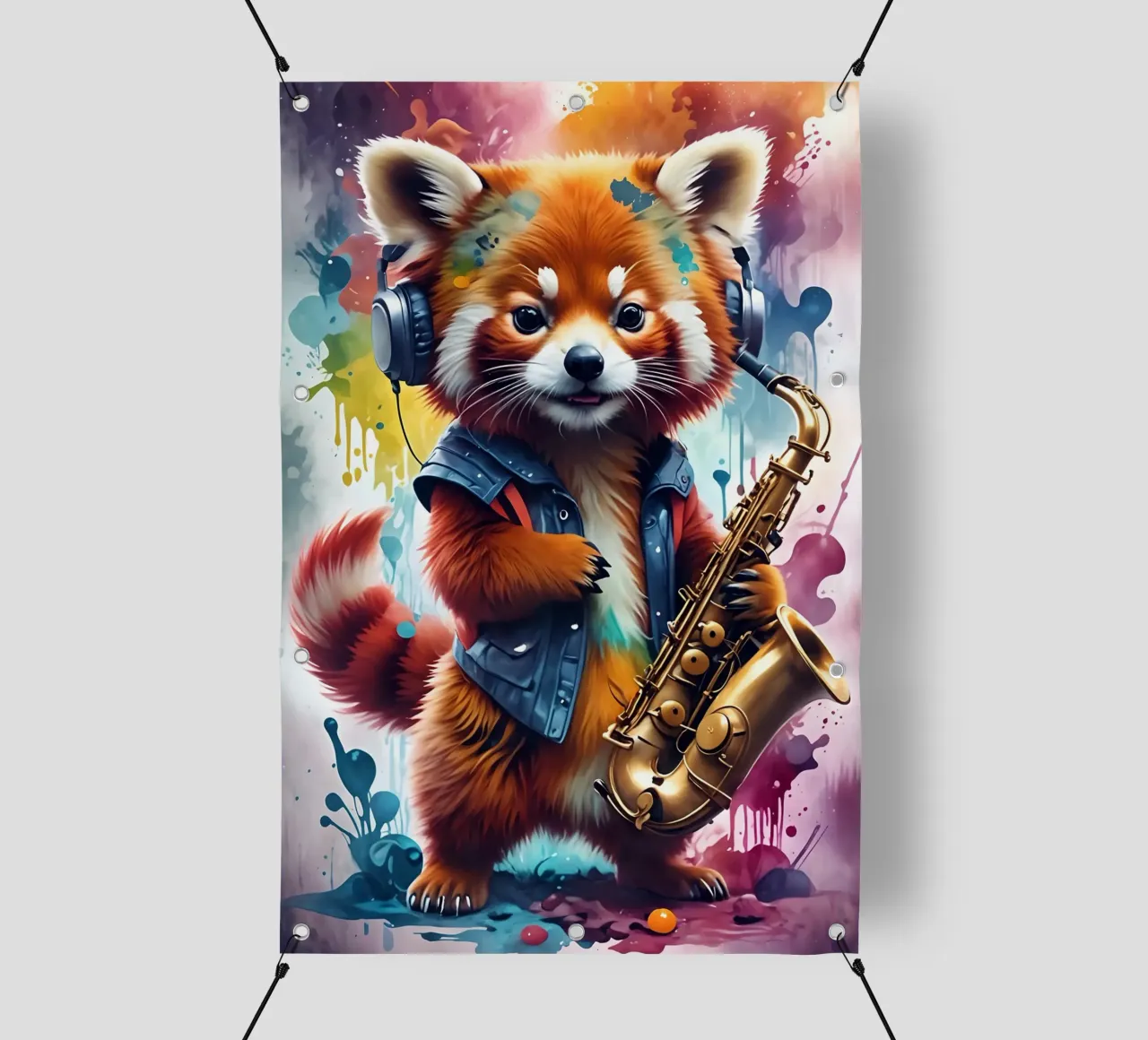 Panda rosso con musica di sassofono telo in pvc da MakArena