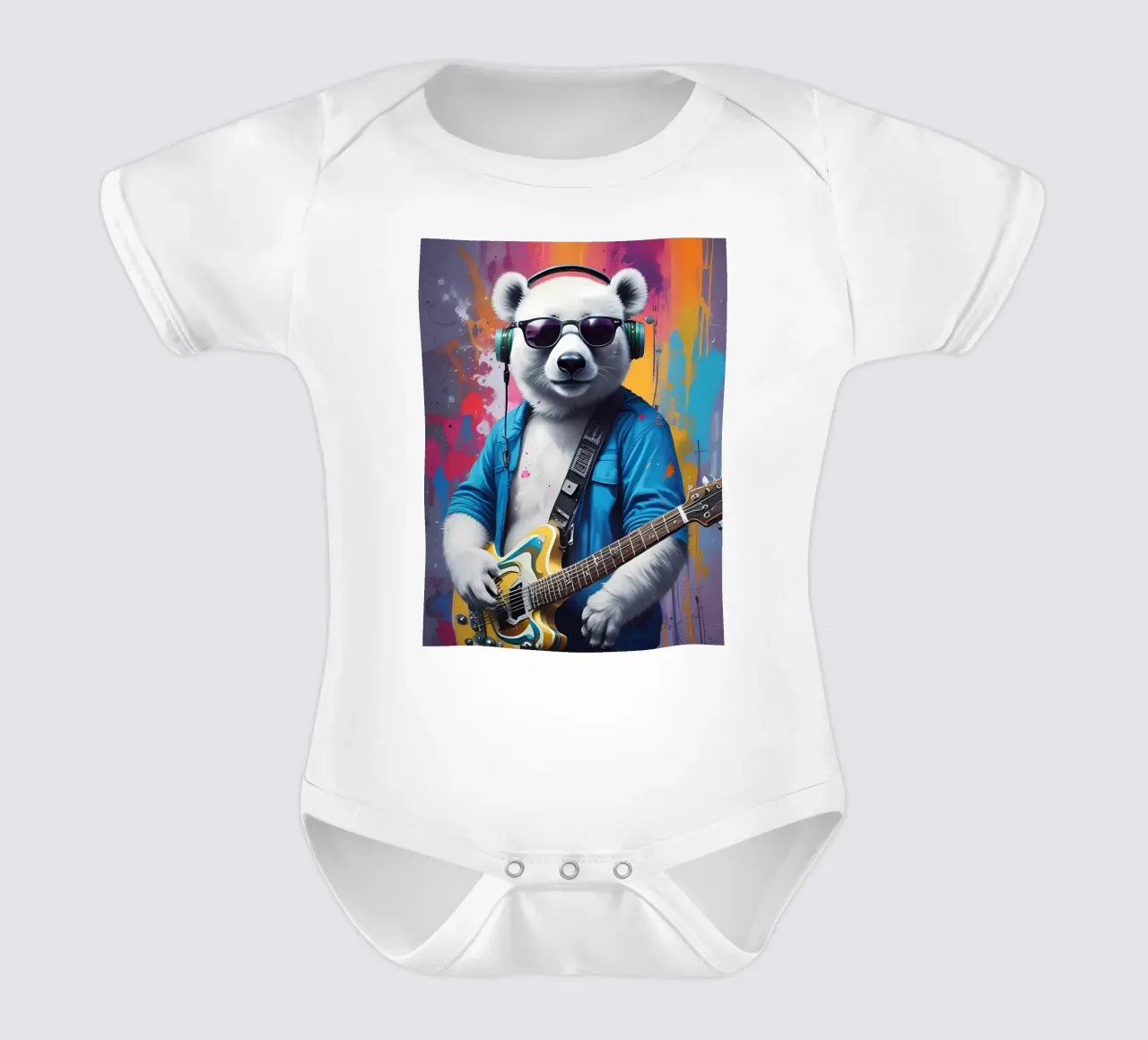 Panda bianco con chitarra body neonato maniche corte da MakArena