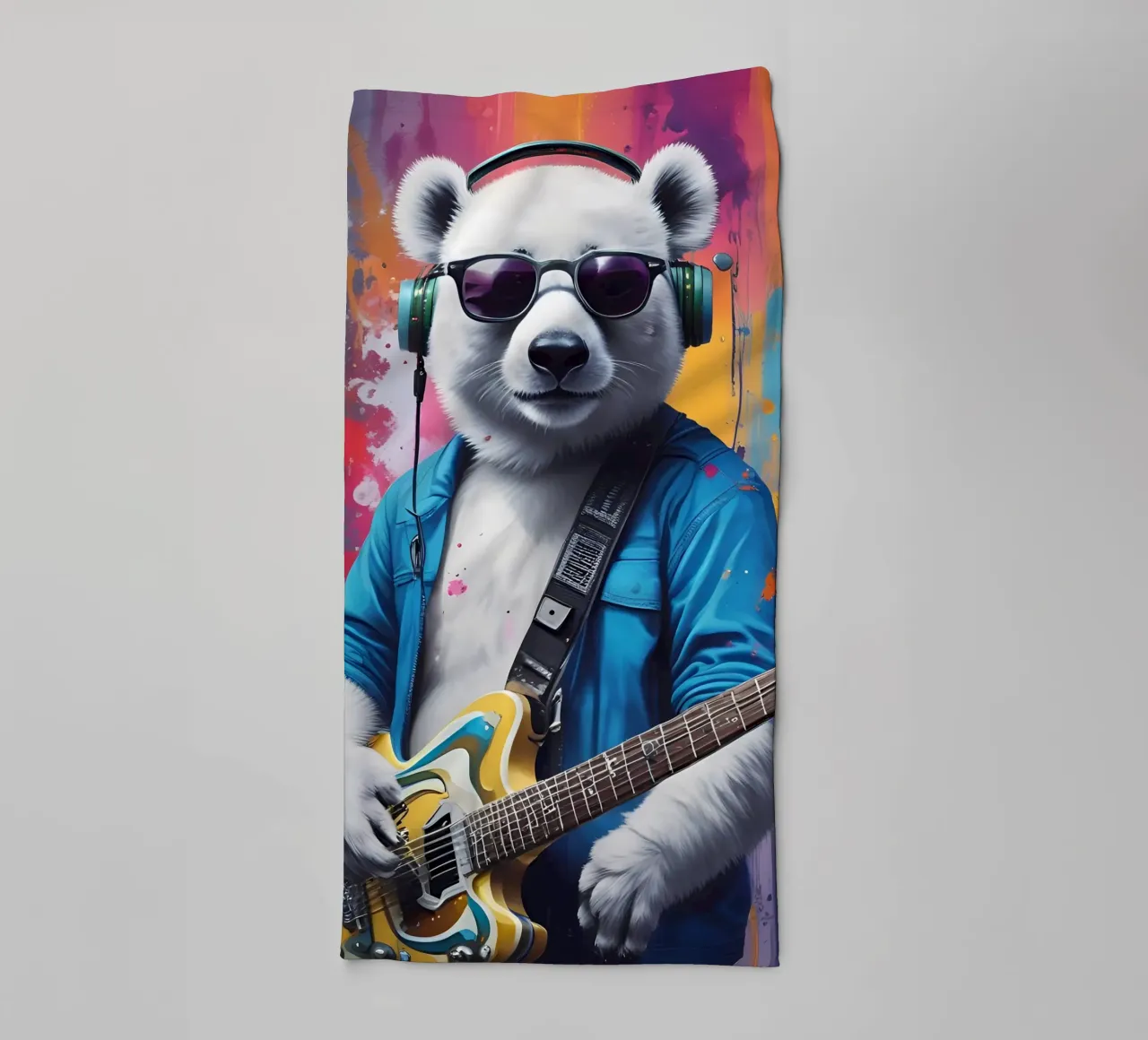 Panda bianco con chitarra asciugamano da bagno da MakArena