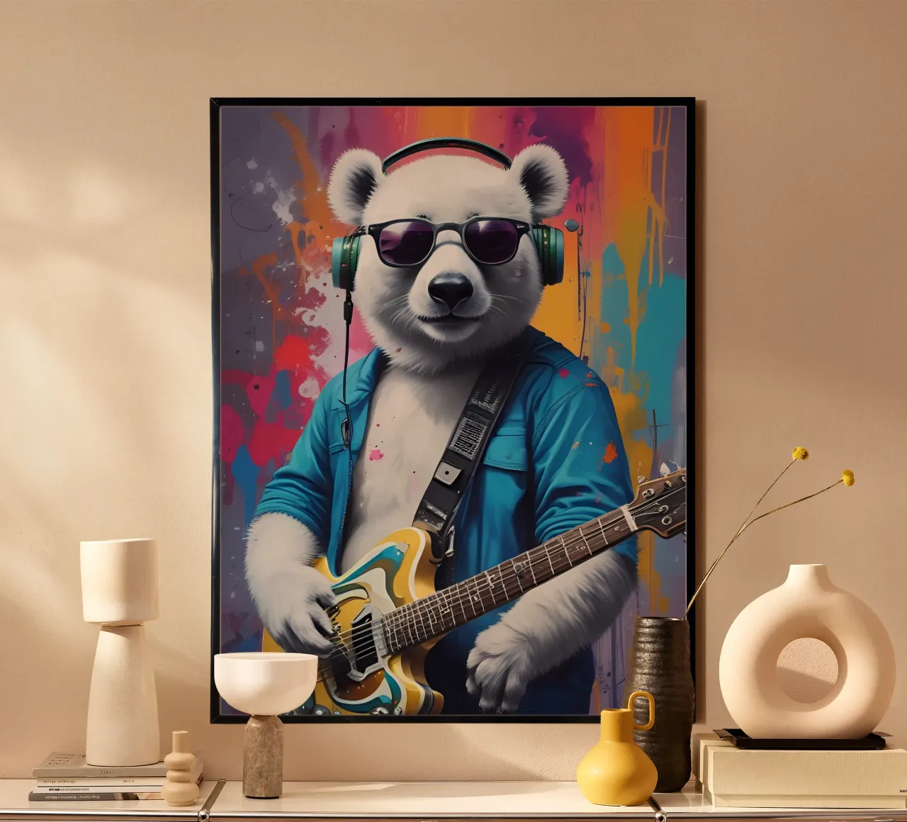 Panda bianco con chitarra carta hahnemühle da MakArena