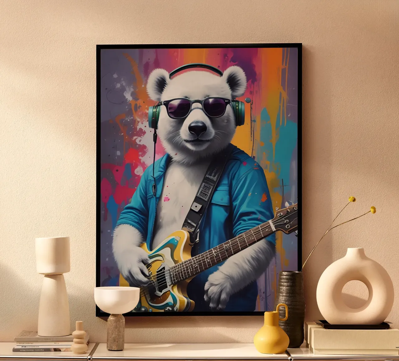 Panda bianco con chitarra carta hahnemühle da MakArena