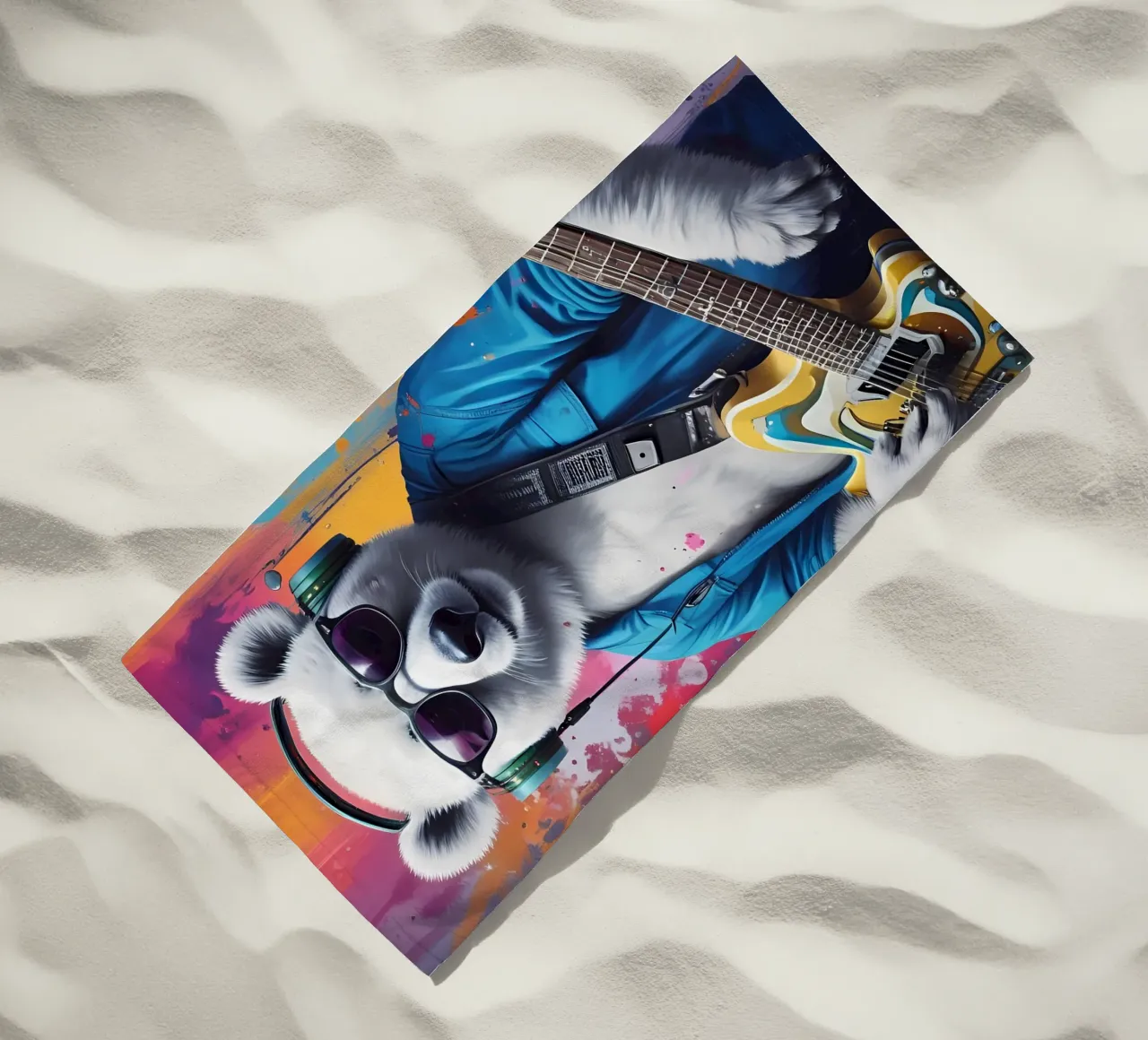 Panda bianco con chitarra telo mare da MakArena