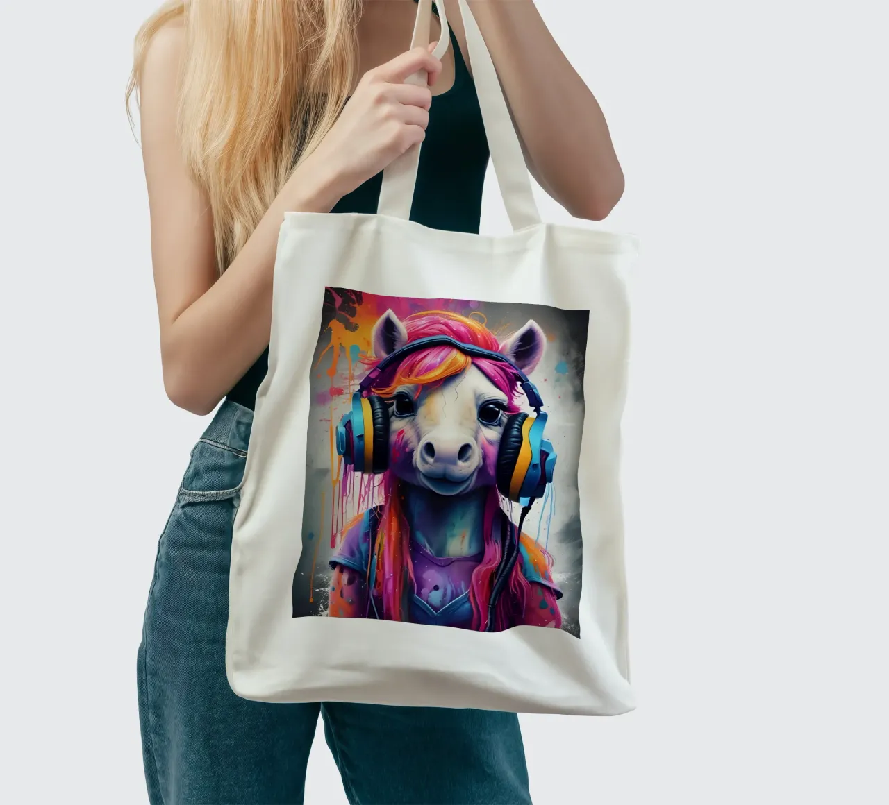 Piccolo pony con cuffie borsa in juta da MakArena