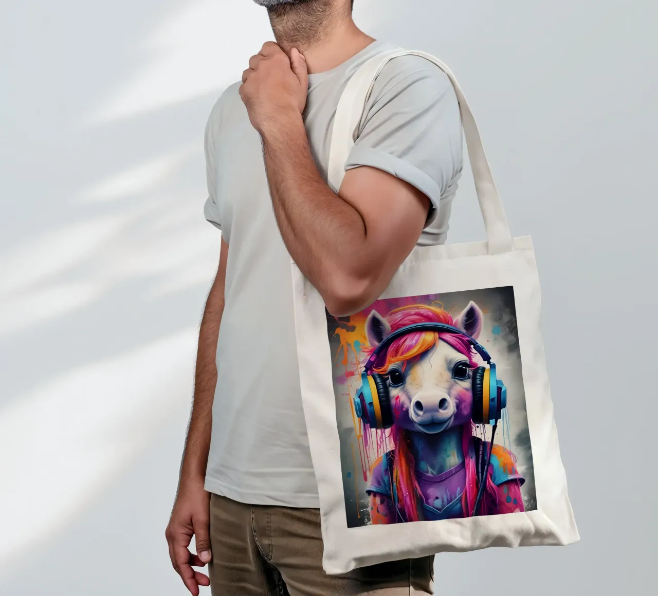 Piccolo pony con cuffie borsa in juta da MakArena