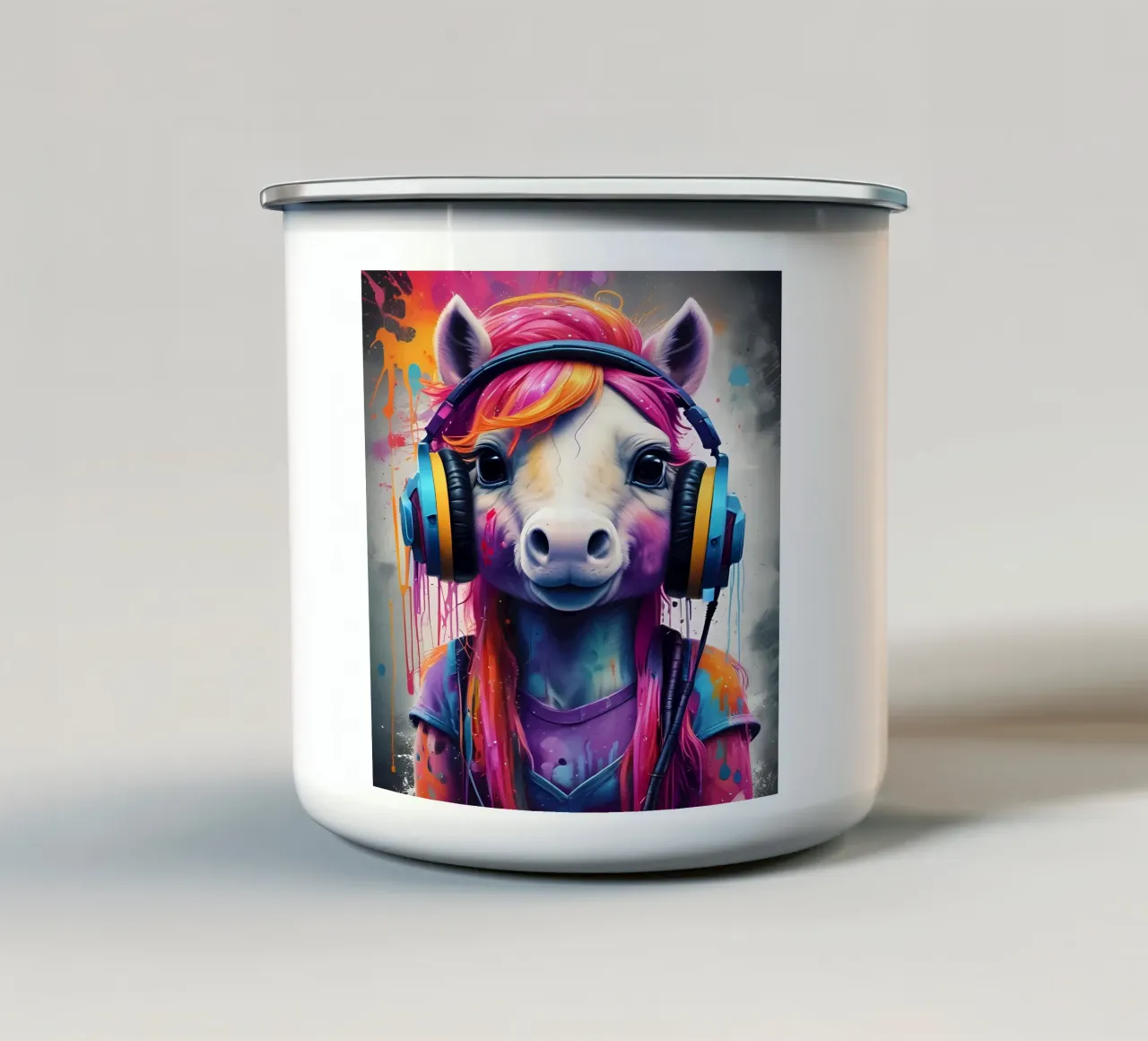 Piccolo pony con cuffie tazza in smalto da MakArena