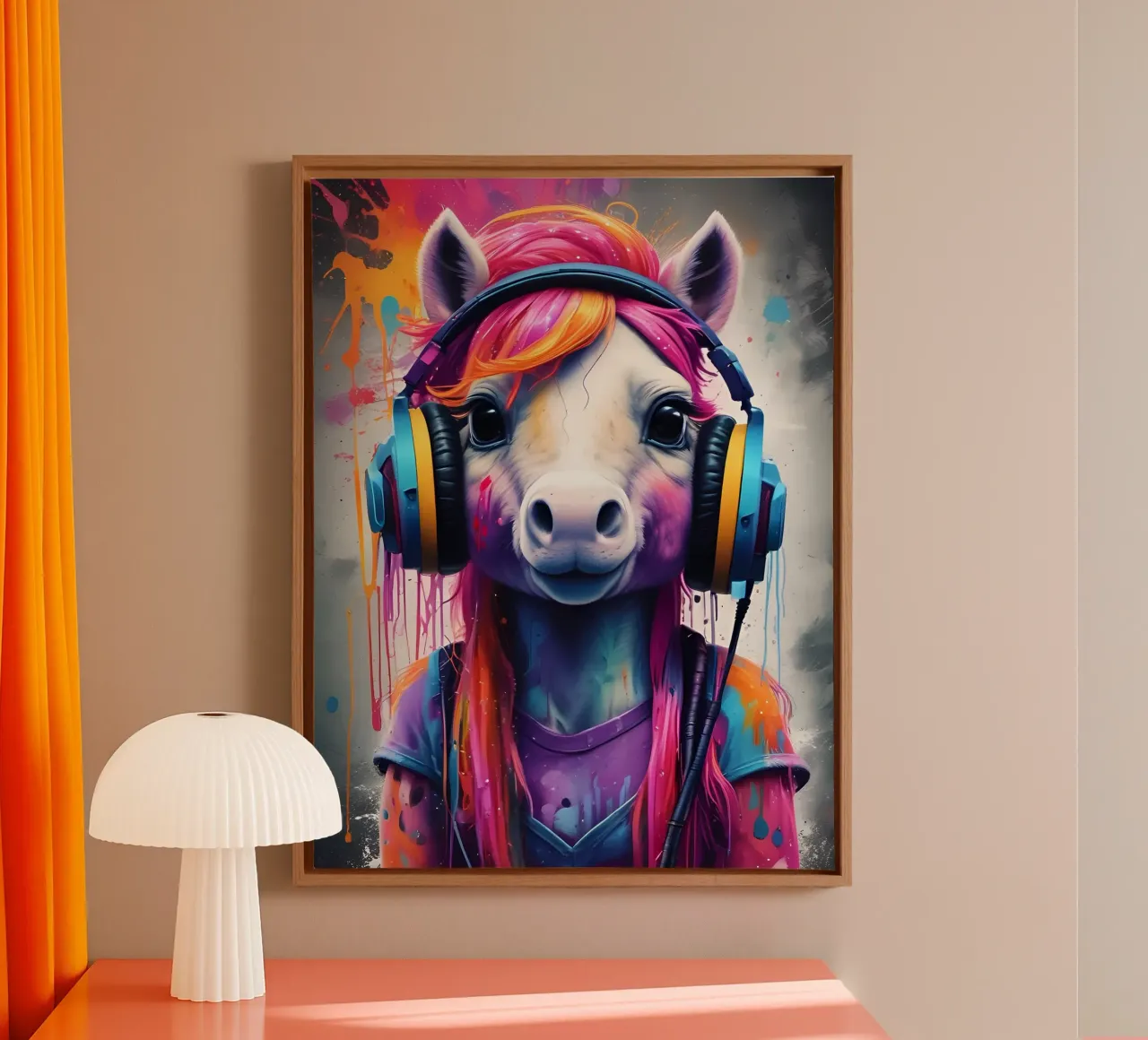 Piccolo pony con cuffie tela con Cornice a cassetta da MakArena