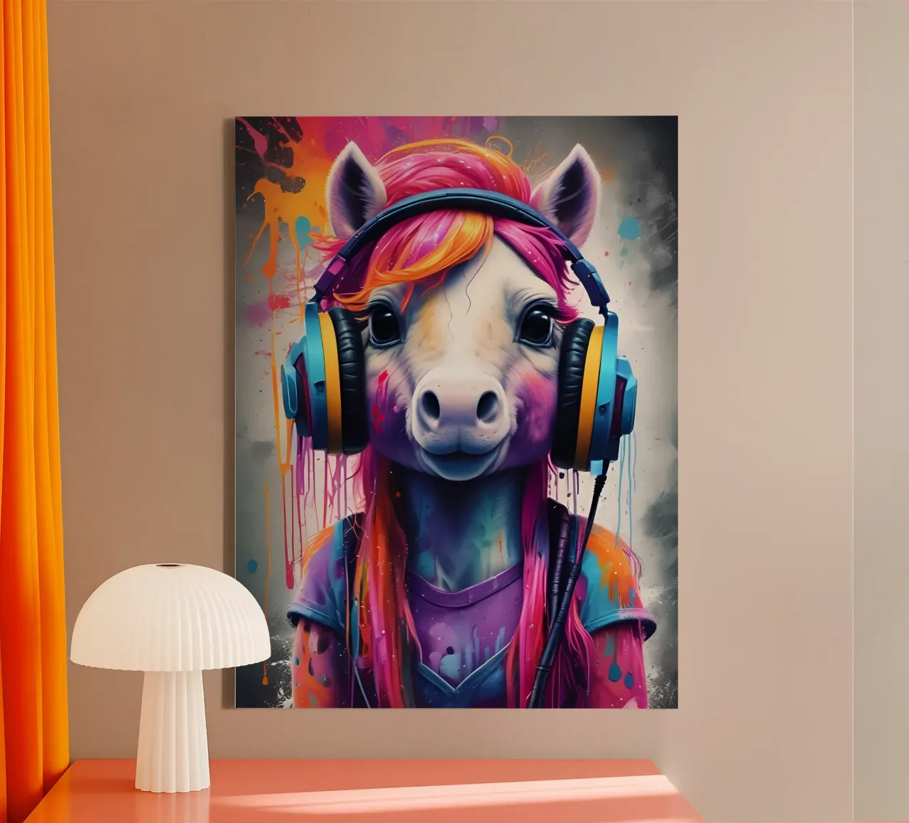 Piccolo pony con cuffie tela con Cornice a cassetta da MakArena