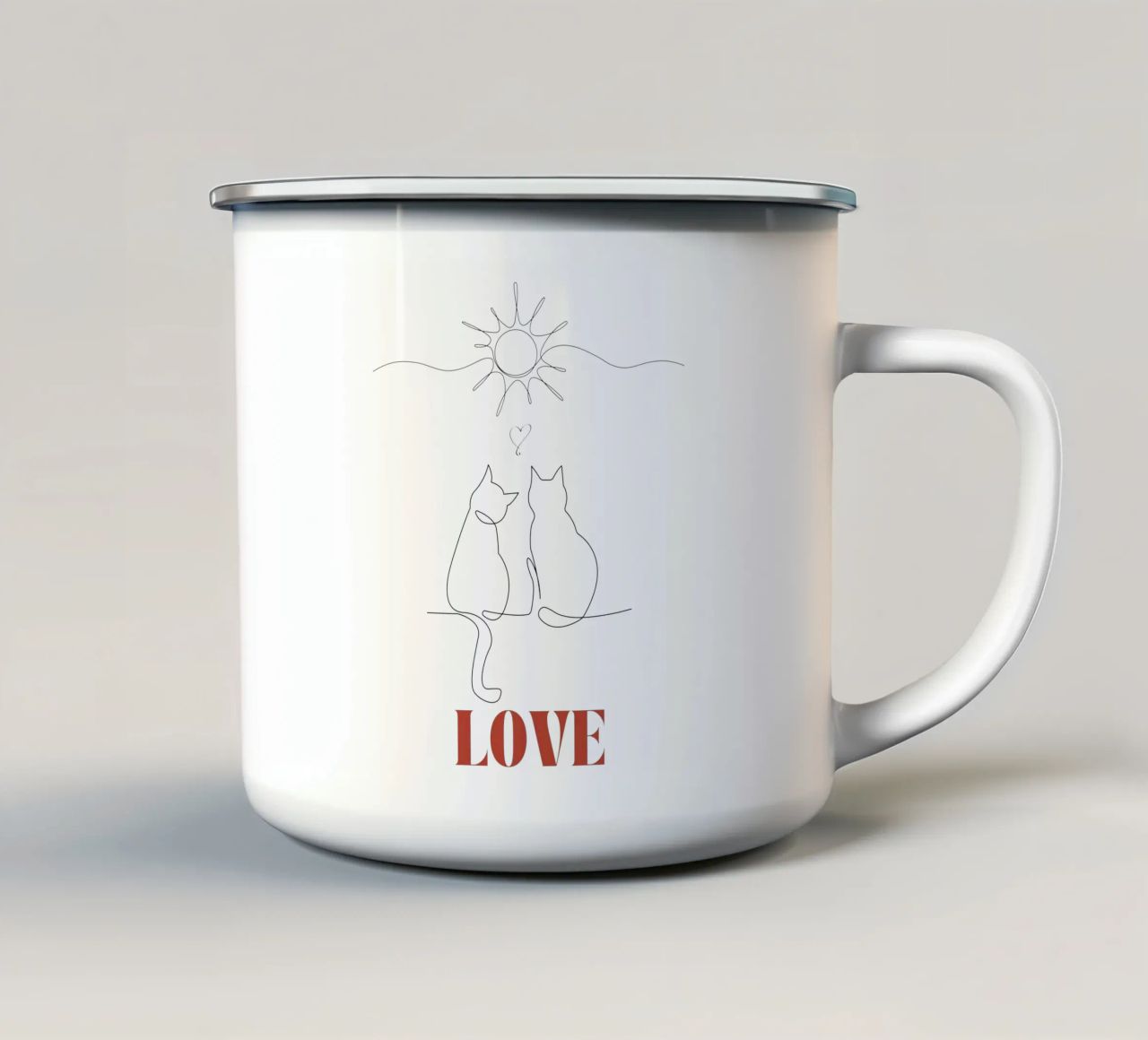 Amore - simpatico gatto line art tazza in smalto da Happy Mind Art