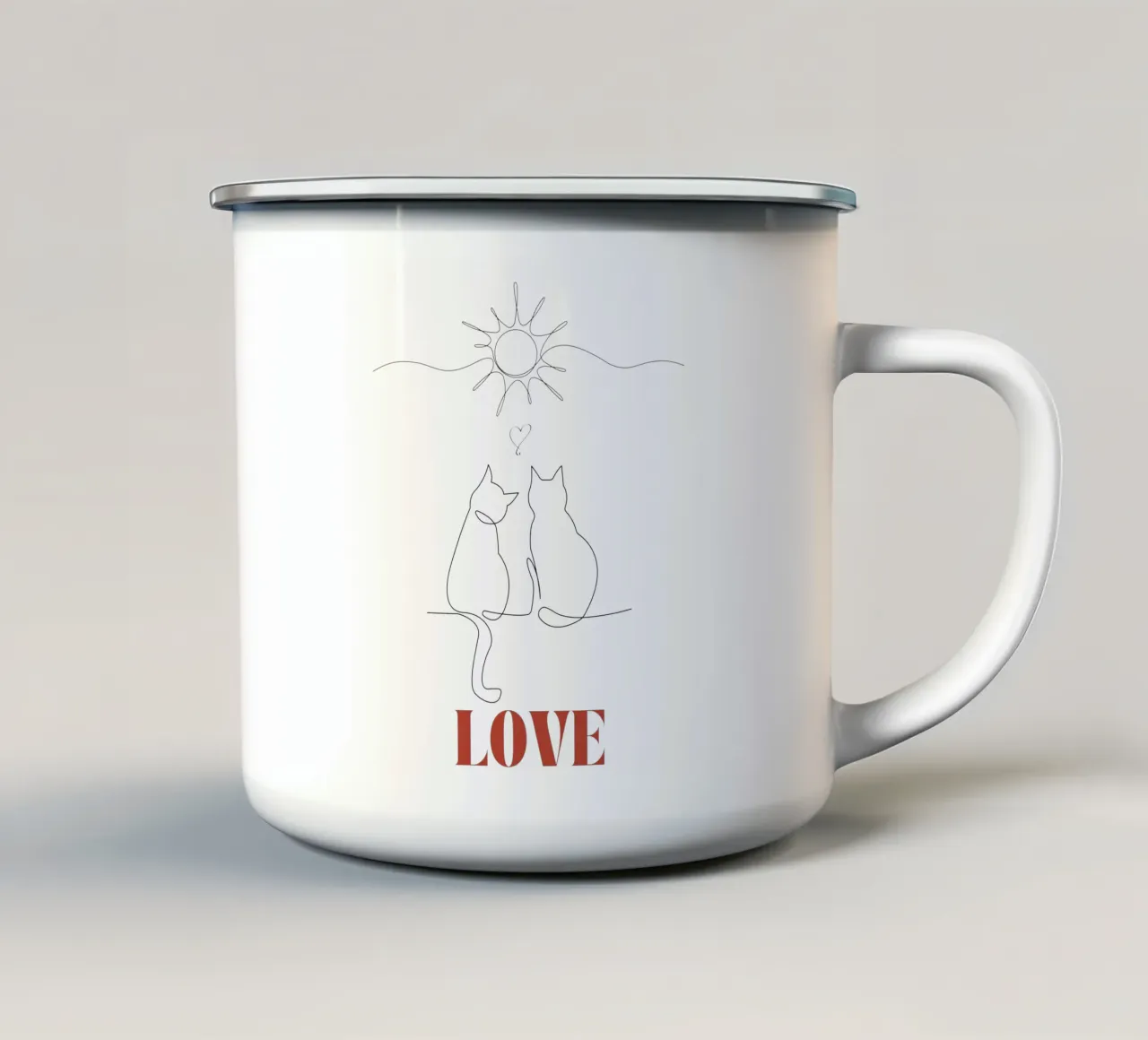 Love - cute cat line art enamel mug by Happy Mind Art