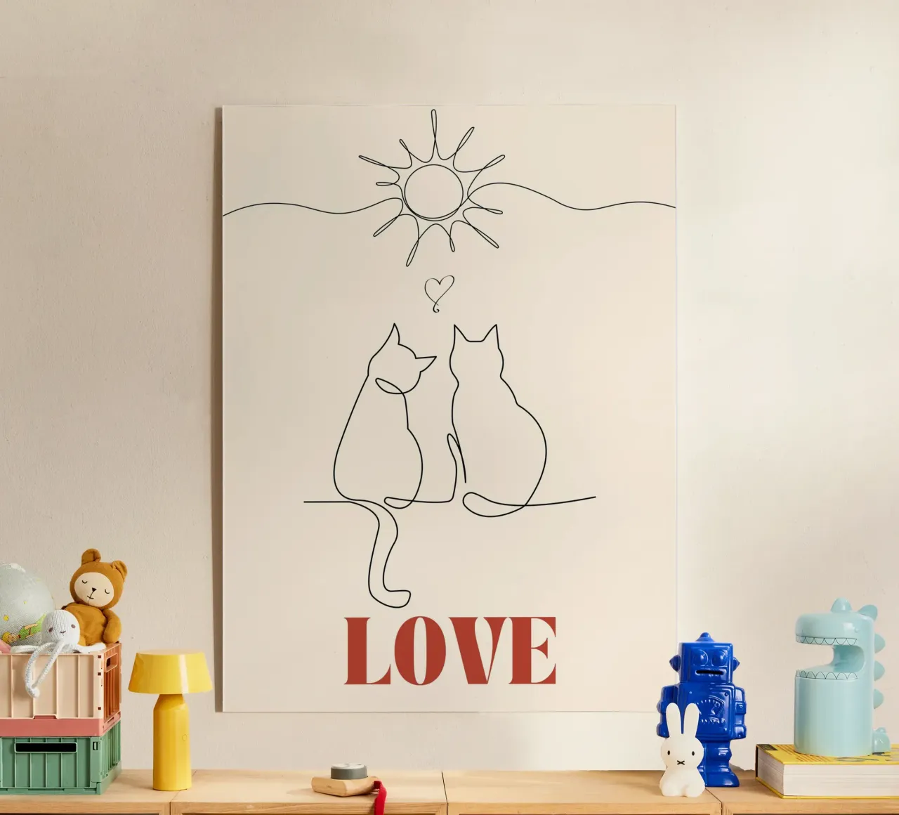 Amore - simpatico gatto line art plexiglass da Happy Mind Art