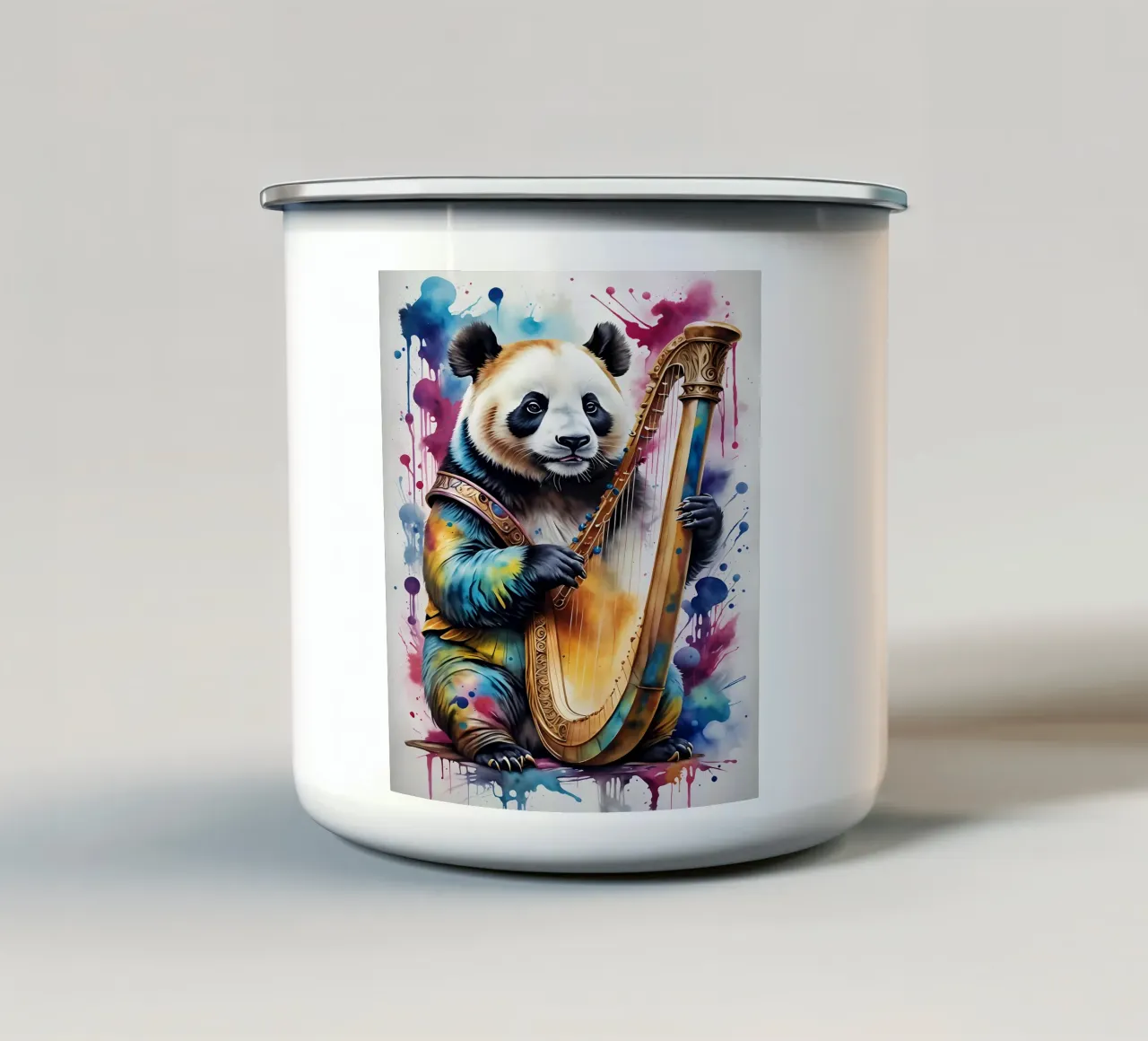 Panda che suona l'arpa tazza in smalto da MakArena