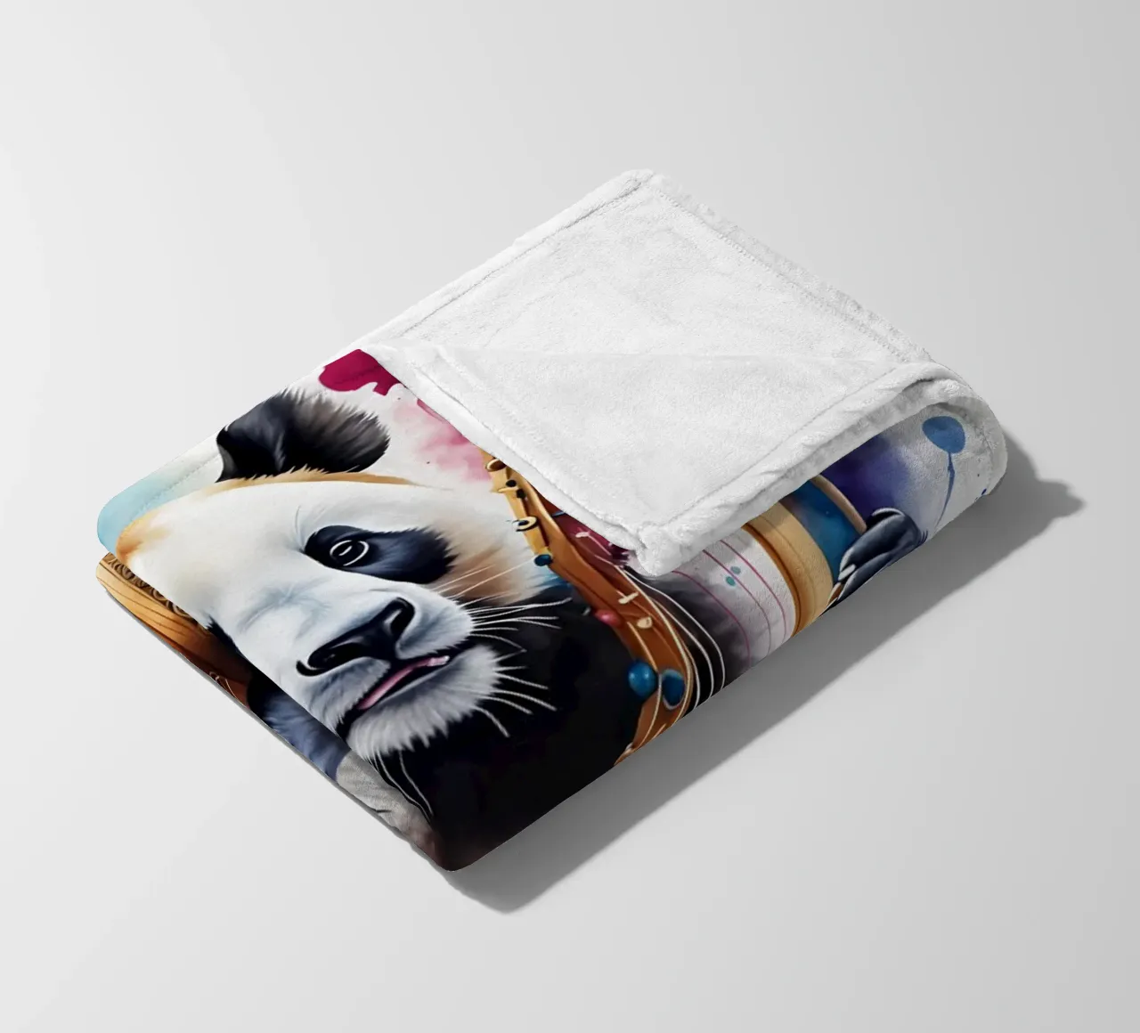 Panda playing the harp fleece blanket by MakArena