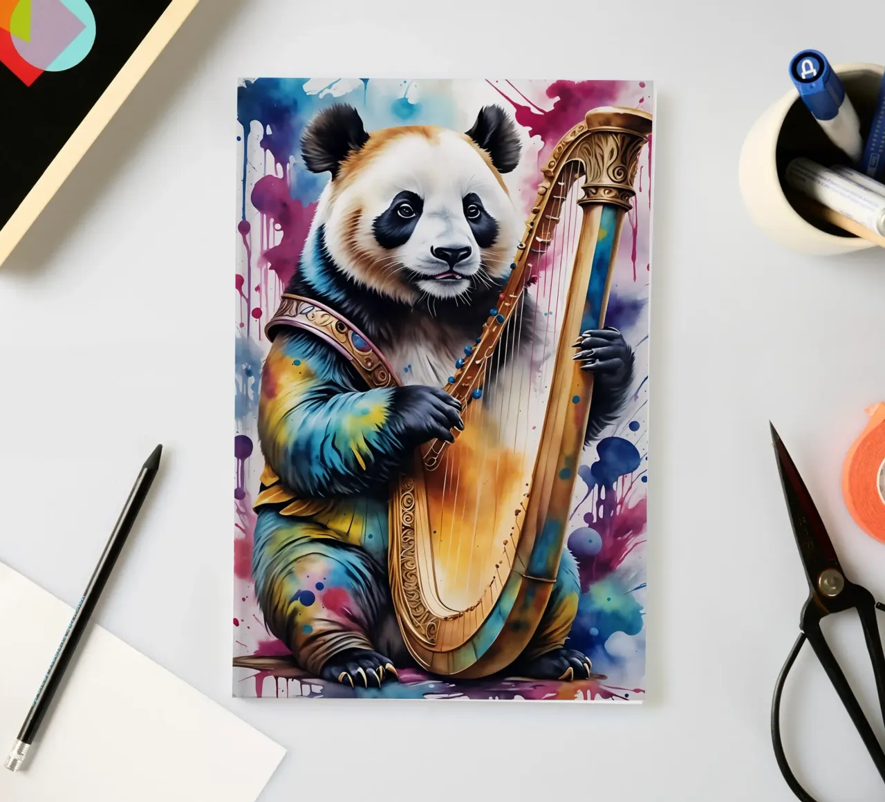 Panda playing the harp notebook by MakArena