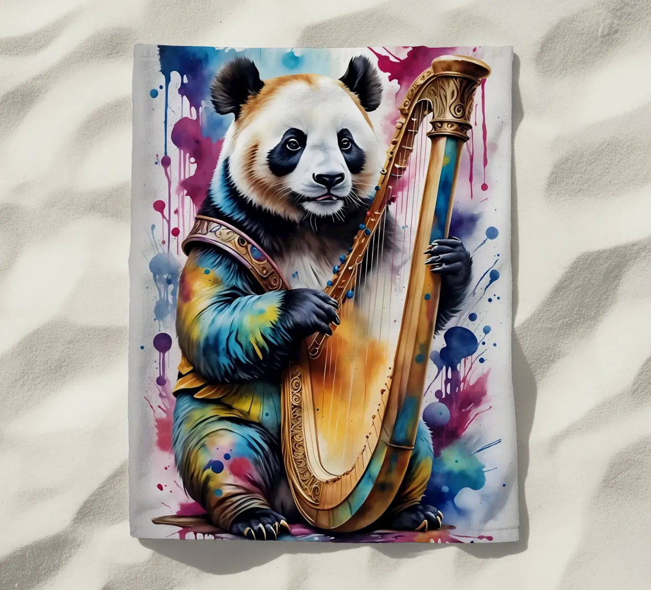 Panda che suona l'arpa telo mare da MakArena