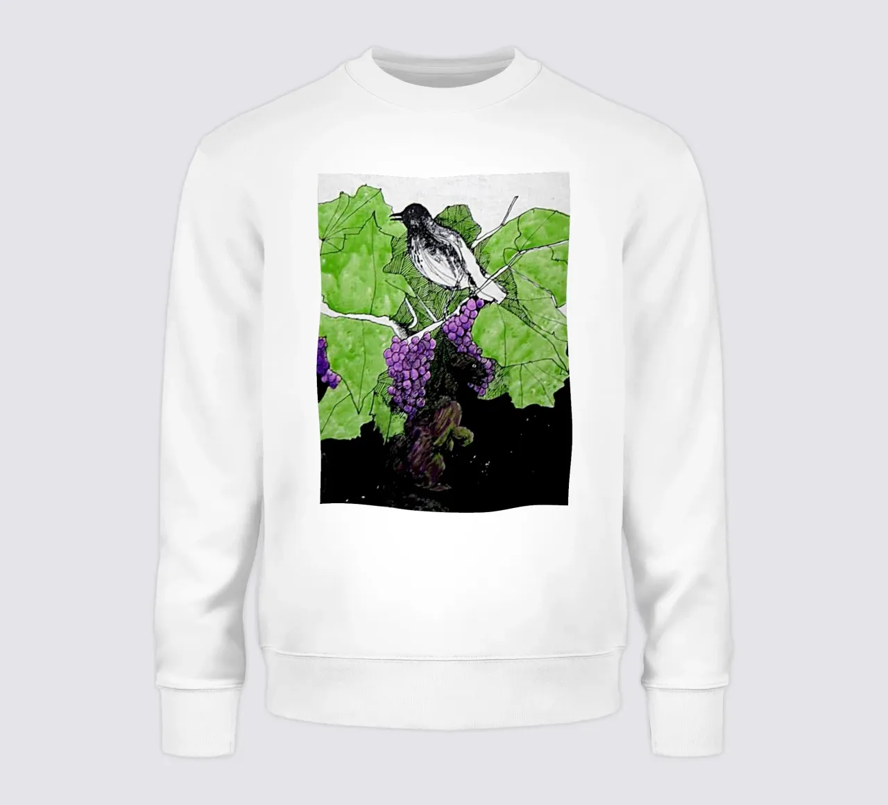 Bird perches on a branch with grapes felpa da edsonramosart