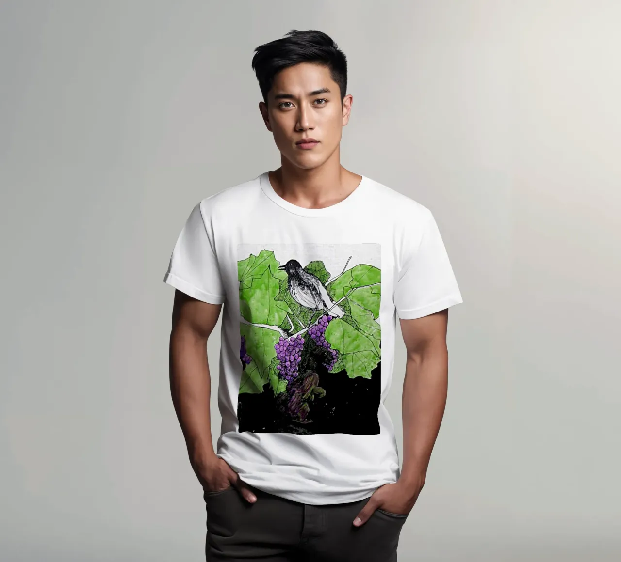 Bird perches on a branch with grapes t-shirt da edsonramosart