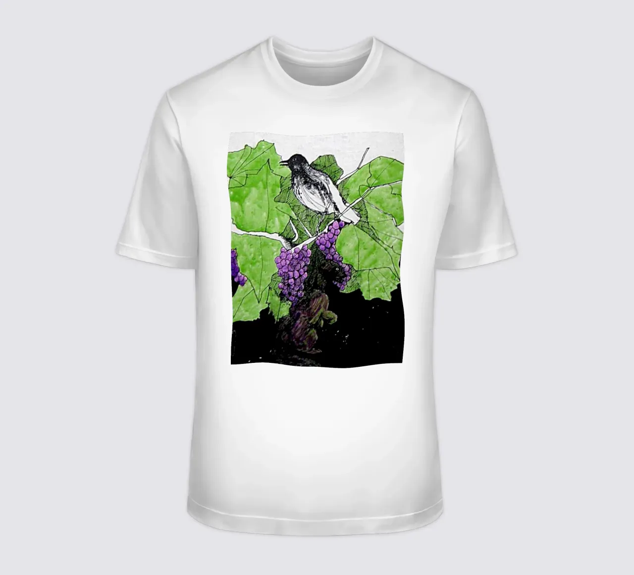 Bird perches on a branch with grapes t-shirt da edsonramosart
