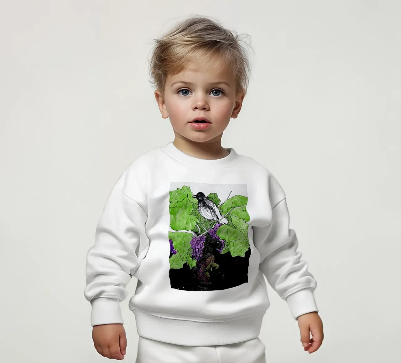 Bird perches on a branch with grapes felpa neonato da edsonramosart