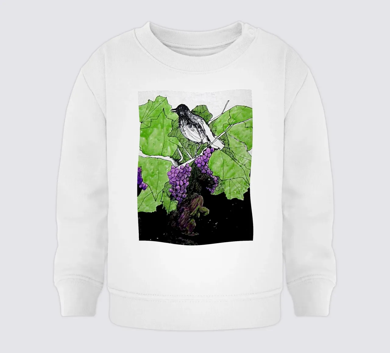 Bird perches on a branch with grapes felpa neonato da edsonramosart