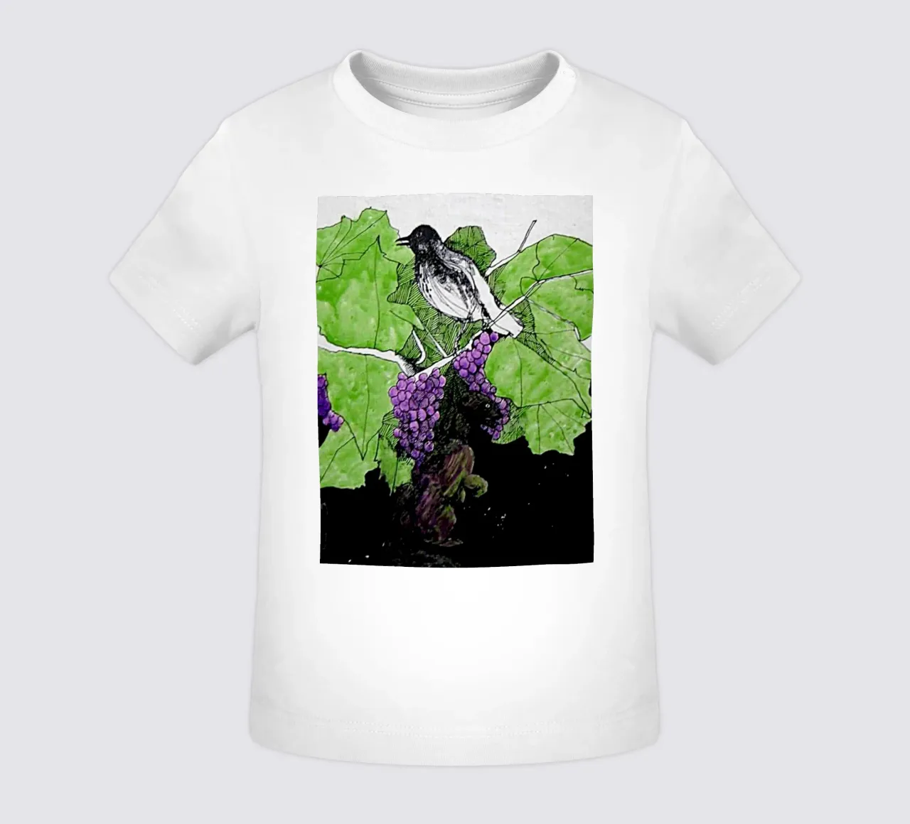 Bird perches on a branch with grapes maglietta neonato da edsonramosart