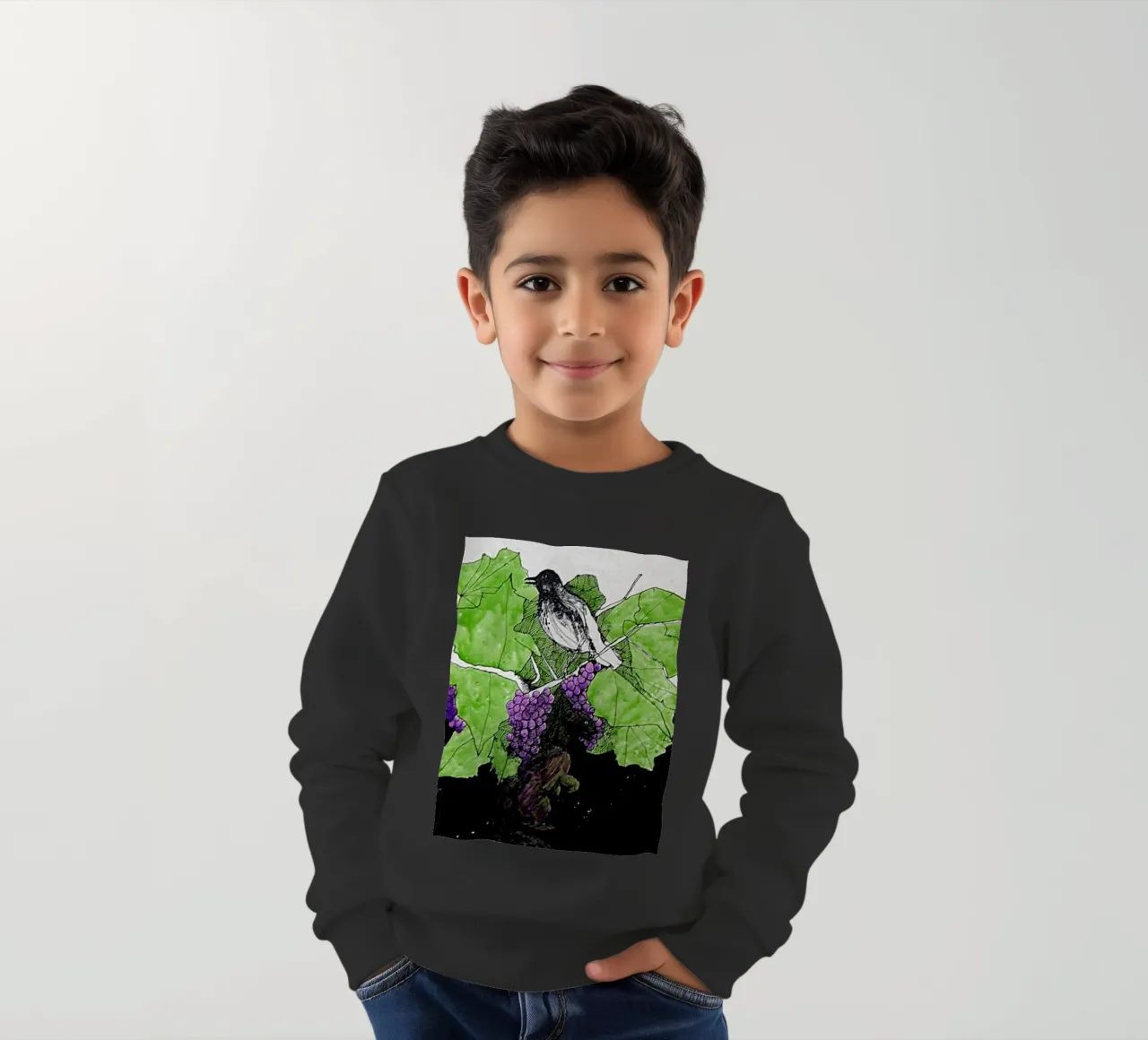 Bird perches on a branch with grapes felpa bambino da edsonramosart