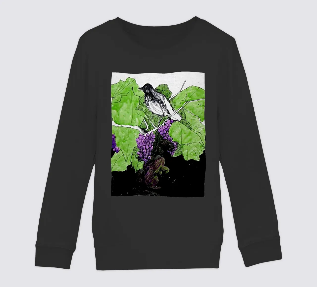 Bird perches on a branch with grapes felpa bambino da edsonramosart