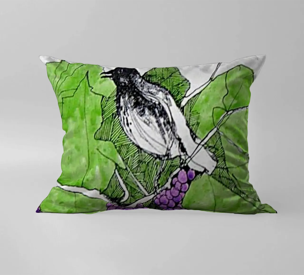 Bird perches on a branch with grapes cuscino da edsonramosart