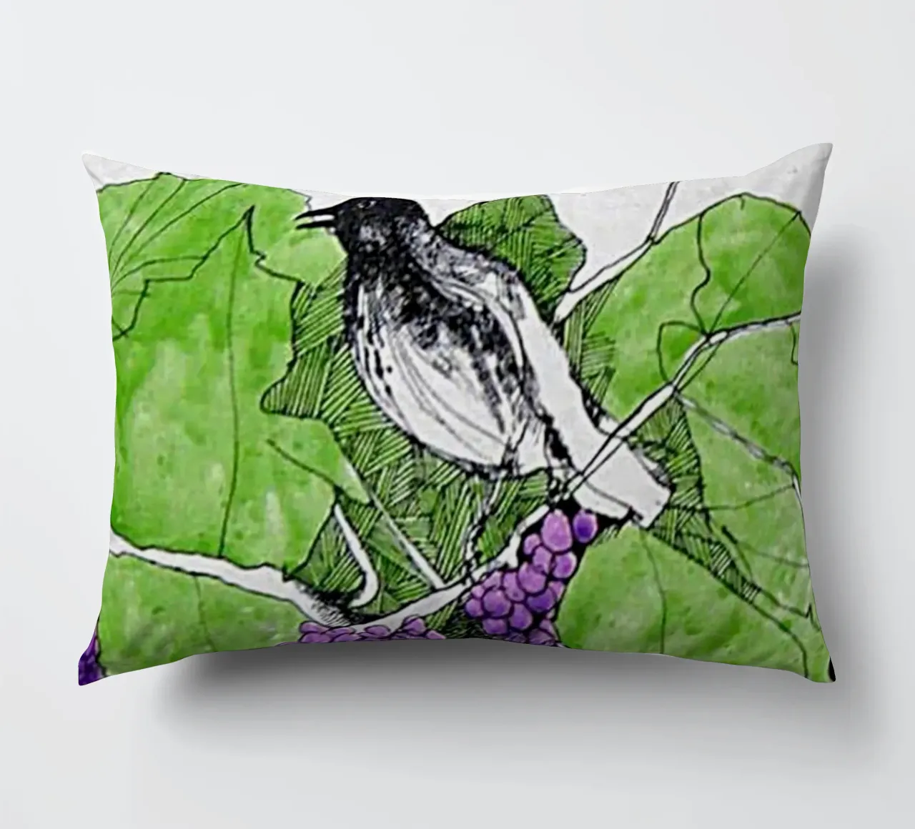 Bird perches on a branch with grapes cuscino da edsonramosart