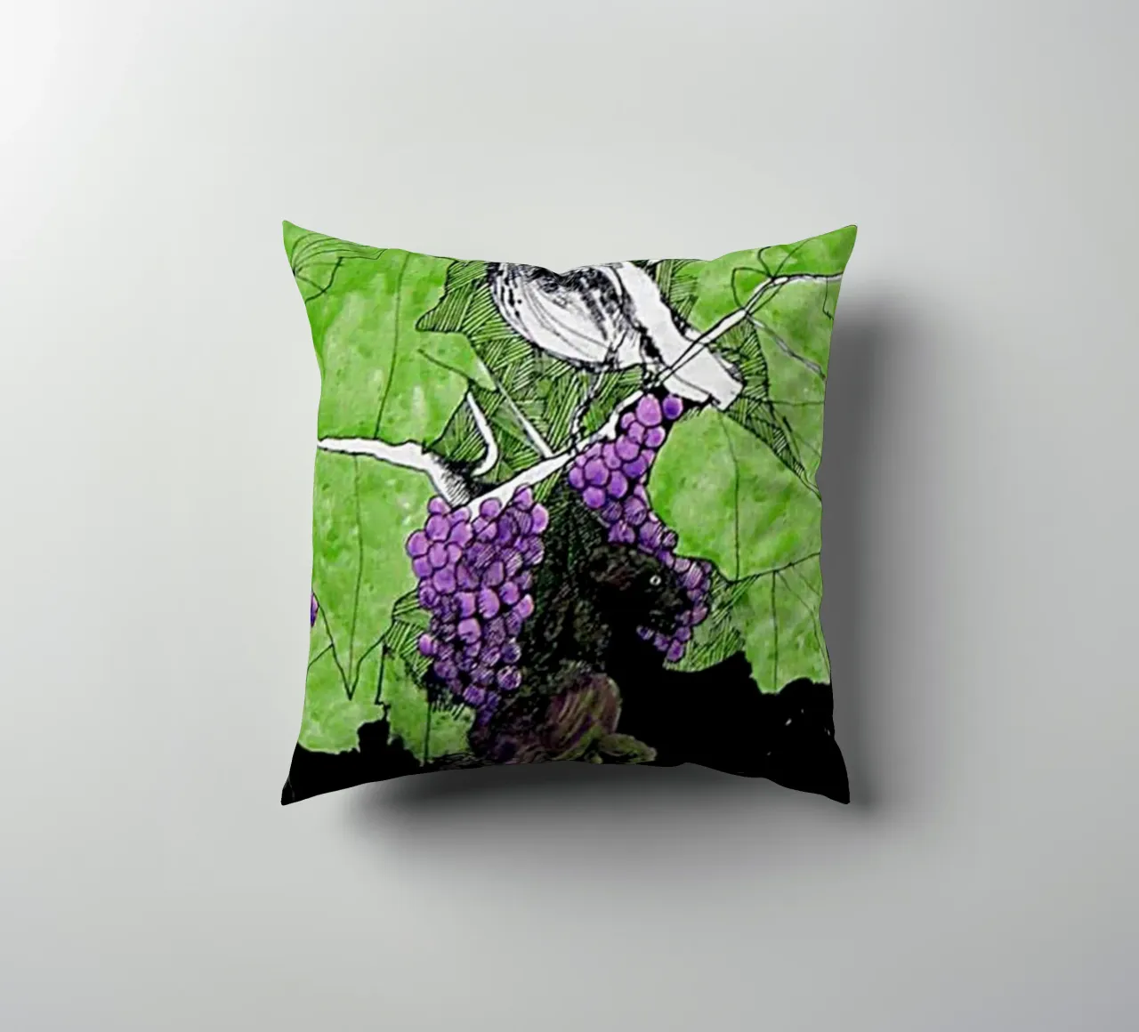 Bird perches on a branch with grapes cuscino da edsonramosart