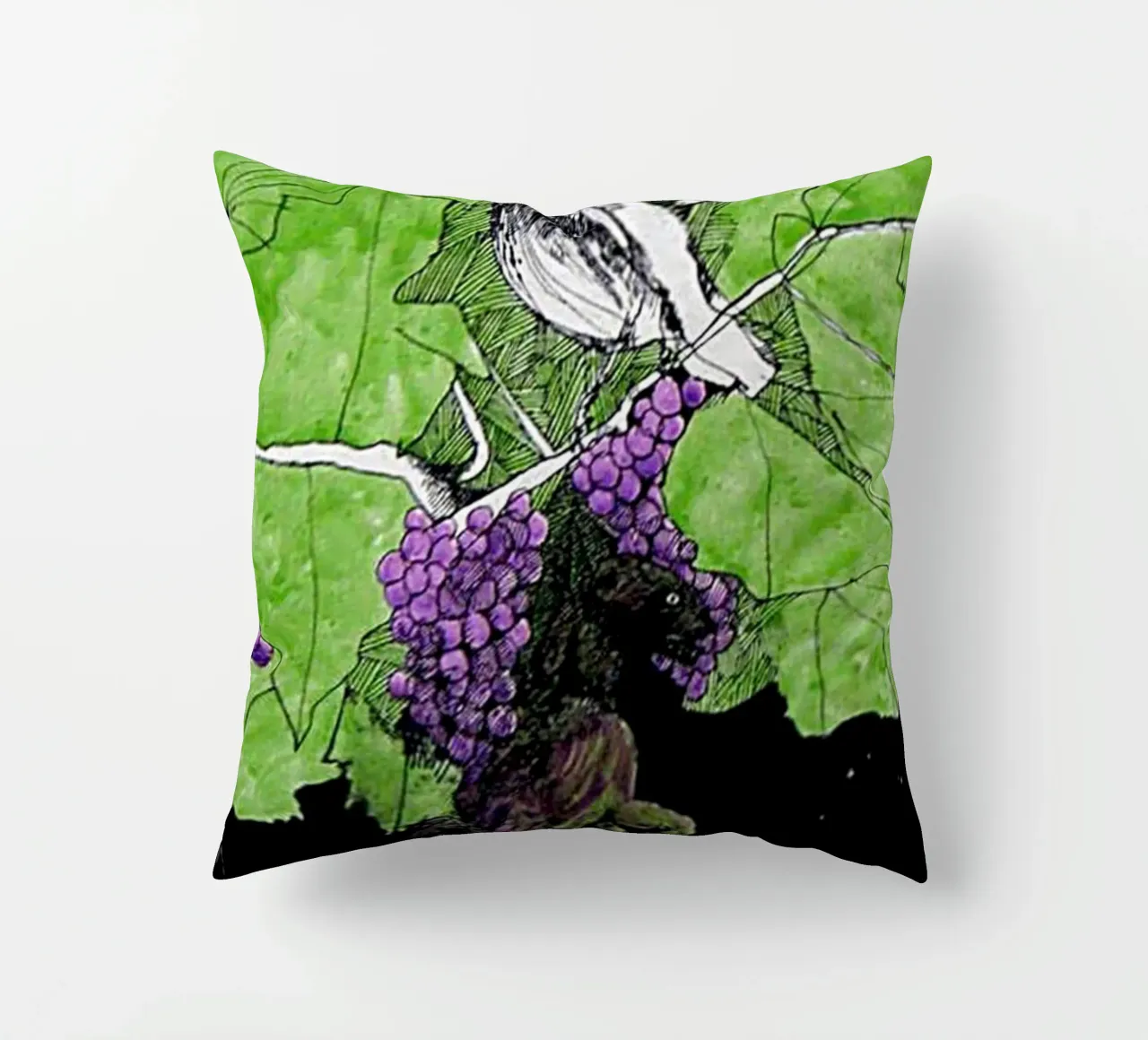 Bird perches on a branch with grapes cuscino da edsonramosart