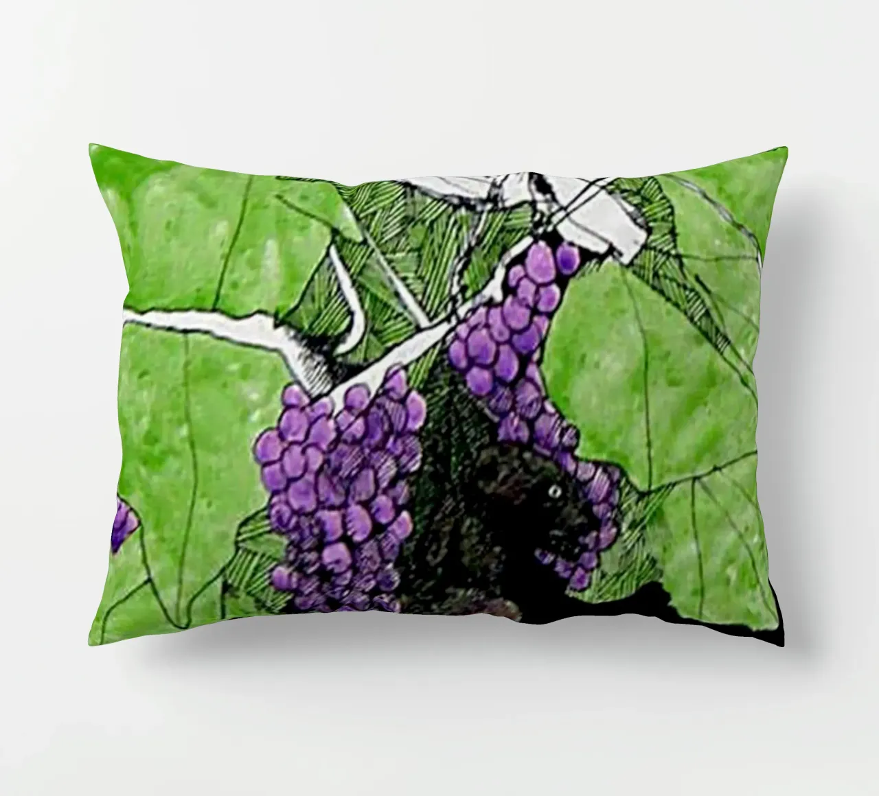 Bird perches on a branch with grapes cuscino da edsonramosart